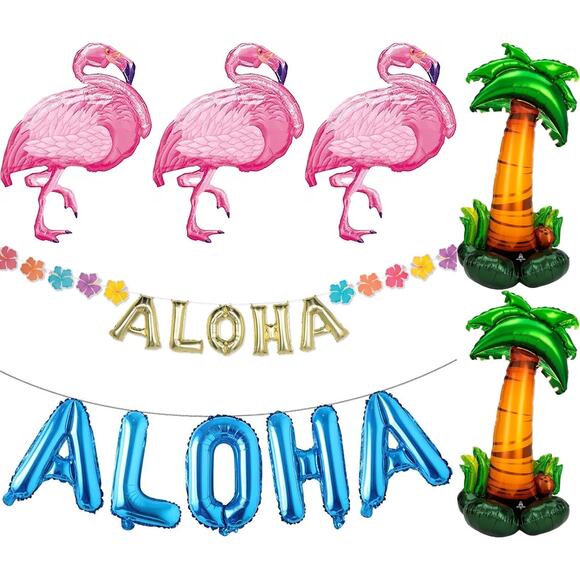 10 Piece Luau Hawaiian Hawaii Party Decorations Banner Balloons - Picture 1 of 13